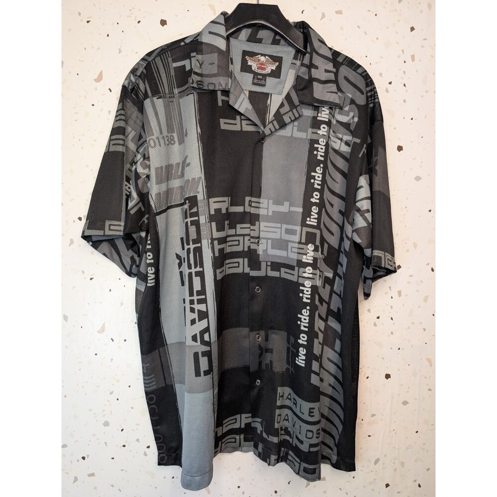 Vintage Harley Davidson Mesh Live To Ride Button Up Short Sleeve Shirt XXL